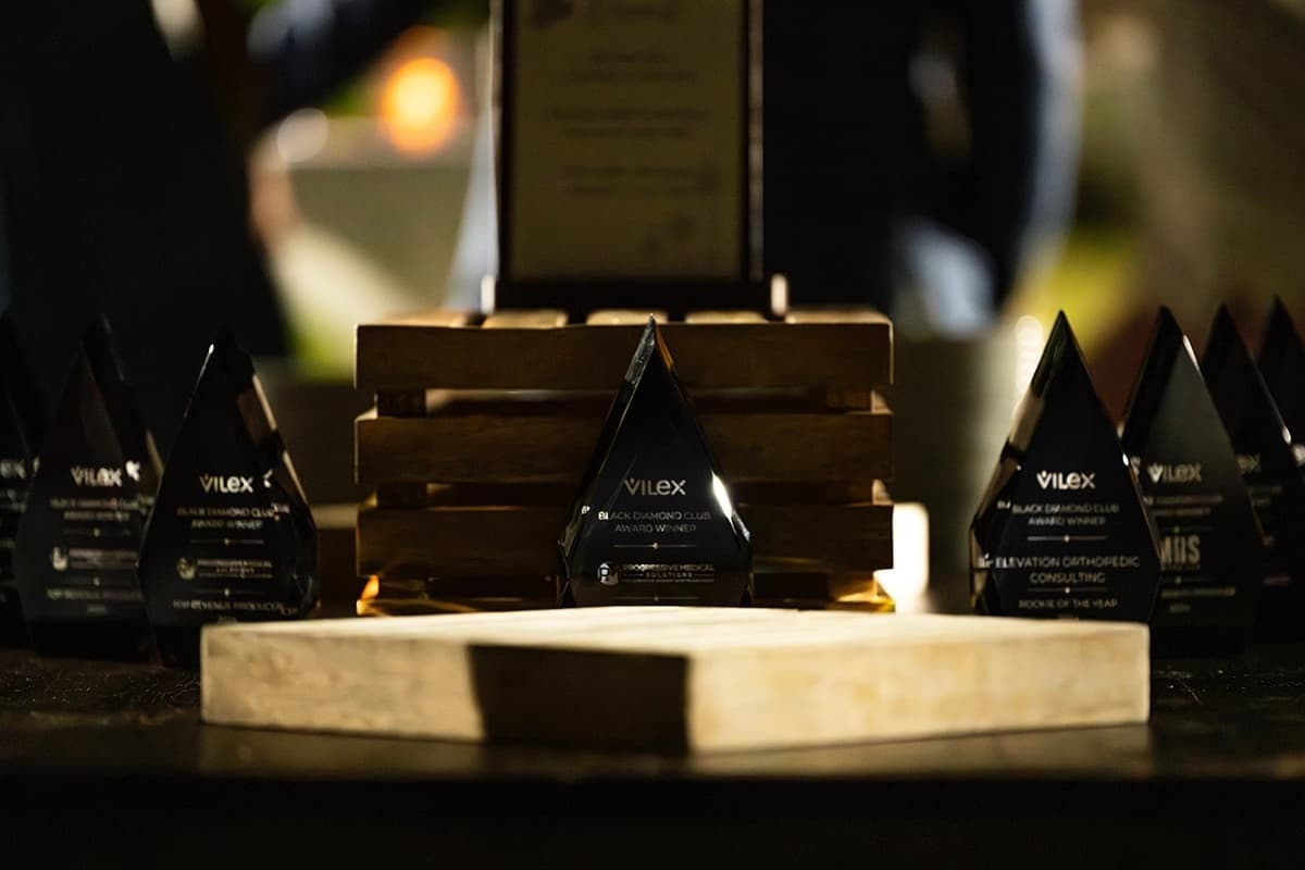 Trophies displayed on a table at the 2024 Black Diamond Club awards ceremony